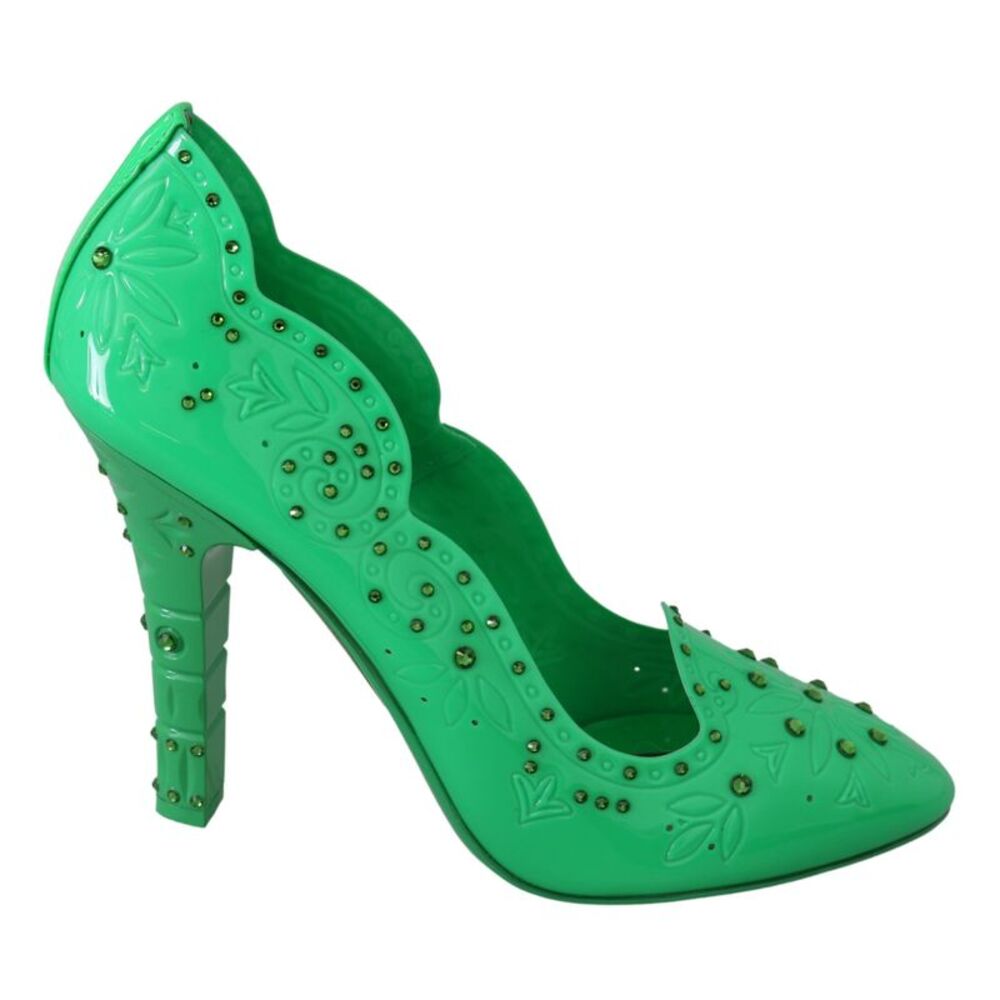 Dolce & Gabbana Green Crystal Floral Heels CINDERELLA Women's Shoes